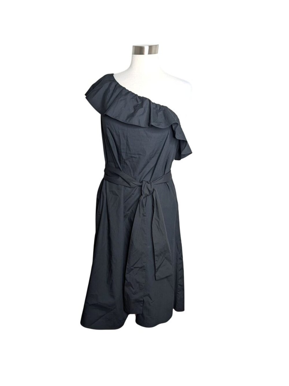 NWT Banana Republic Sz S Black Ruffle One Shoulder A-Line Flare Dress With Tie B